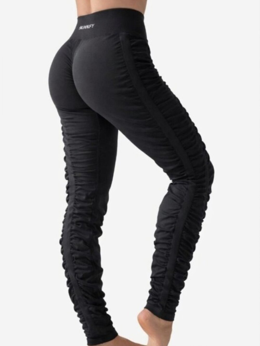 Skinnify Ruched Resistance 4 Bands Leggings Black Women's XL Exercise Stretch